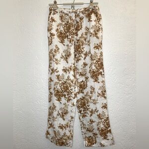 Charter Club Women's Luxury 100% Linen Foliage Print Pull-On Pants Size XS